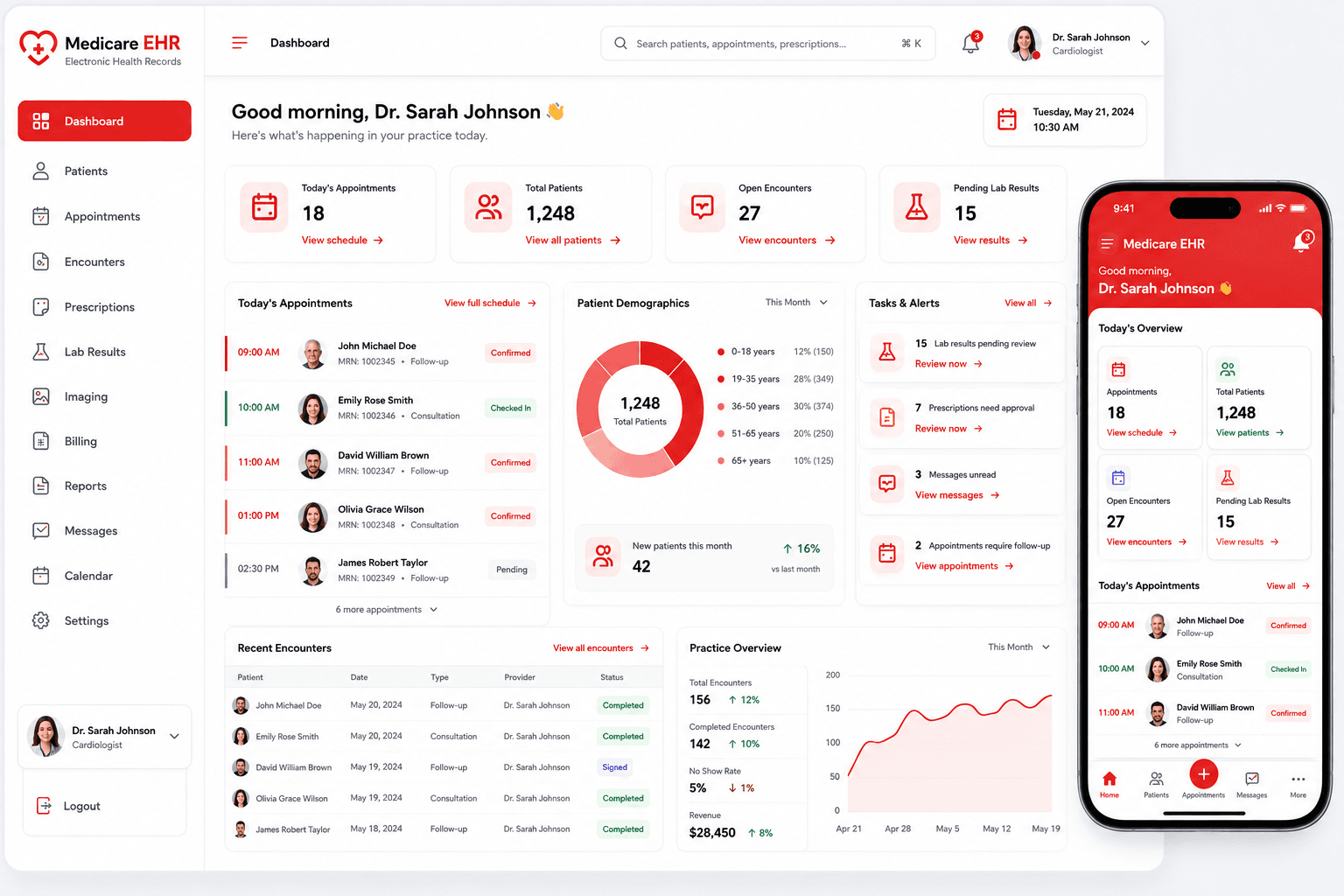 Medicare EHR dashboard on desktop and mobile