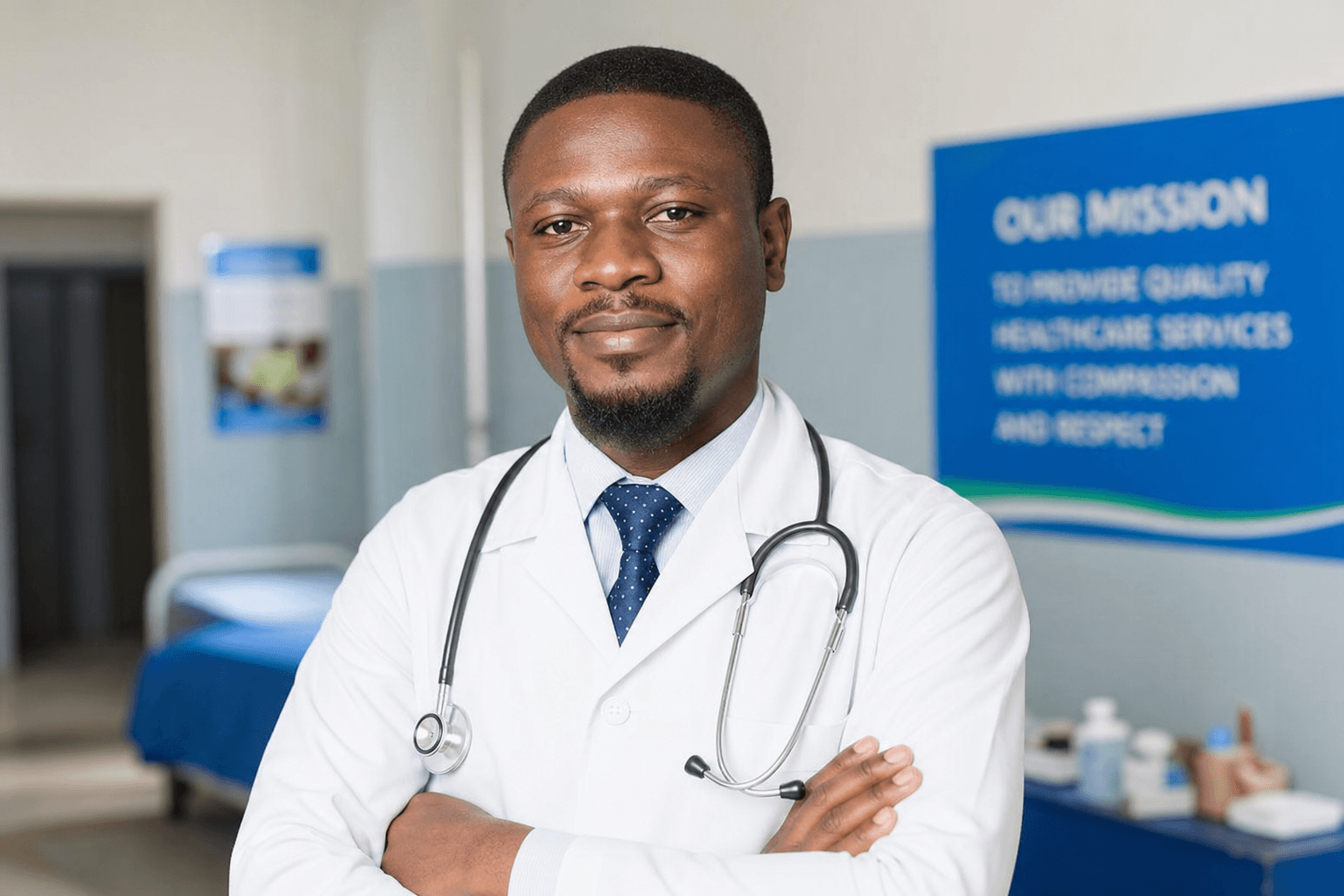 Sierra Leonean doctor representing trusted healthcare terms